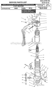 Page A Diagram and Parts List for 5610 SER 451A Milwaukee Router
