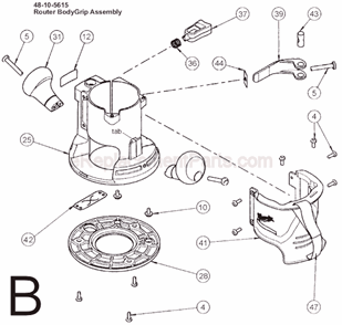 Page B Diagram and Parts List for 5615-20 SER 279B Milwaukee Router