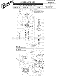 Page A Diagram and Parts List for 5619-29 SER 280A Milwaukee Router