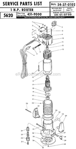 Page A Diagram and Parts List for 5620 SER 451-9000 Milwaukee Router