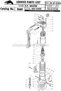Page A Diagram and Parts List for 5660 SER 452-11000 Milwaukee Router