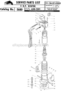 Page A Diagram and Parts List for 5670 SER 608-1001 Milwaukee Router