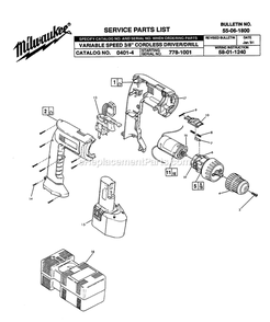 Page A Diagram and Parts List for 0401-4 778-1001 Milwaukee Electric Drill