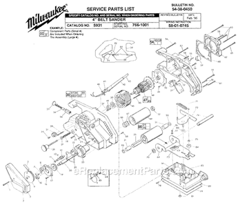Page A Diagram and Parts List for 5931 SER 766-1001 Milwaukee Belt or Drum Sander