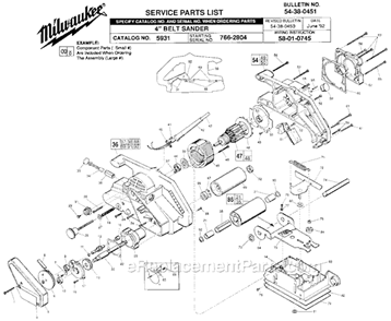 Page A Diagram and Parts List for 5931 SER 766-2804 Milwaukee Belt or Drum Sander