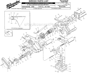 Page A Diagram and Parts List for 5935 SER 701-1001 Milwaukee Belt or Drum Sander