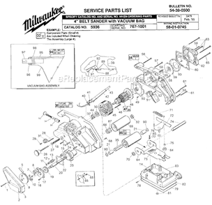 Page A Diagram and Parts List for 5936 SER 767-1001 Milwaukee Belt or Drum Sander