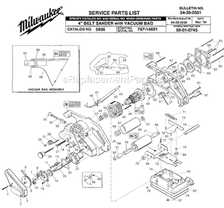 Page A Diagram and Parts List for 5936 SER 767-14691 Milwaukee Belt or Drum Sander