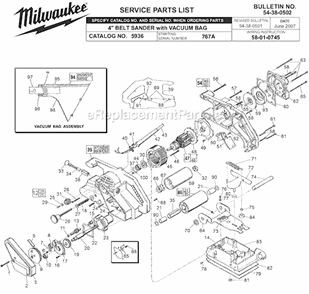 Page A Diagram and Parts List for 5936 SER 767A Milwaukee Belt or Drum Sander