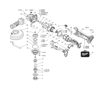 M18 Fuel Angle Grinder With Slide Switch And Lock-On Diagram and Parts List for 2781-22HD F32B Milwaukee Angle Grinder