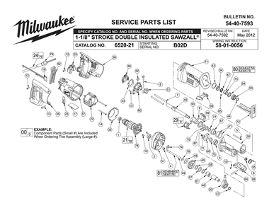 Fig-0 Diagram and Parts List for 6520-21 B02D Milwaukee Saw