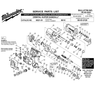 Fig-0 Diagram and Parts List for 6521-51 981C Milwaukee Saw