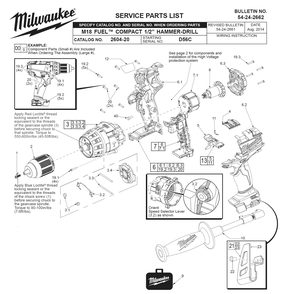 Fig-0 Diagram and Parts List for 2604-22 D56C Milwaukee Cordless Drill