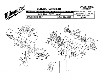 Fig-0 Diagram and Parts List for 9541 MY8612 Milwaukee Hoist & Winch