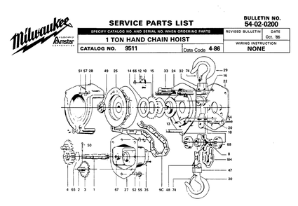 Fig-0 Diagram and Parts List for 9511 4-86 Milwaukee Hoist & Winch