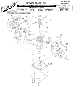 Page A Diagram and Parts List for 6016 SER 757-257800 Milwaukee Sander Polisher