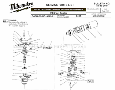 Part Location Diagram of 14-67-0280 Milwaukee Plate And Pad Kit For 6020-21