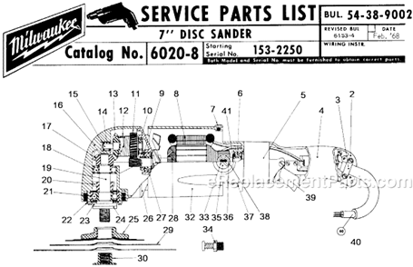 Page A Diagram and Parts List for 6020-8 SER 153-2250 Milwaukee Sander Polisher
