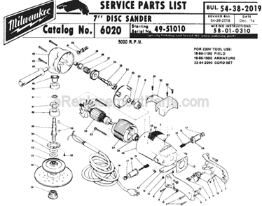 Page A Diagram and Parts List for 6020 SER 49-51010 Milwaukee Sander Polisher