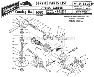 Page A Diagram and Parts List for 6020 SER 49-72220 Milwaukee Sander Polisher