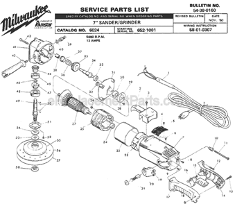 Page A Diagram and Parts List for 6024 SER 652-1001 Milwaukee Sander Grinder