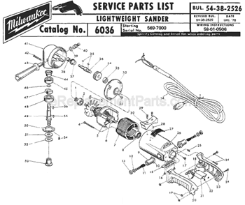 Page A Diagram and Parts List for 6036 SER 569-7000 Milwaukee Sander Polisher