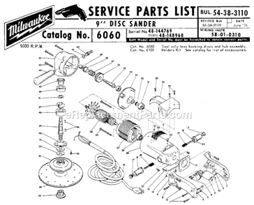 Page A Diagram and Parts List for 6060 SER 48-144769 Milwaukee Sander Polisher