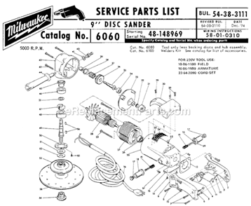 Page A Diagram and Parts List for 6060 SER 48-148969 Milwaukee Sander Polisher