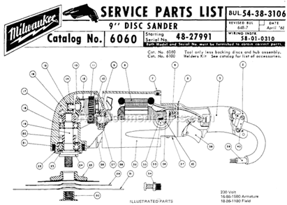 Page A Diagram and Parts List for 6060 SER 48-27991 Milwaukee Sander Polisher