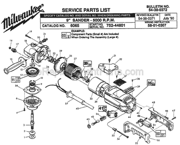 Part Location Diagram of 31-70-0150 Milwaukee Tool Rest