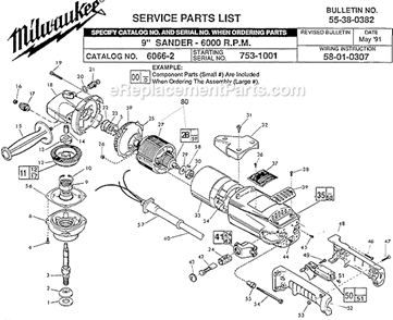 Page A Diagram and Parts List for 6066-2 SER 753-1001 Milwaukee Sander Polisher