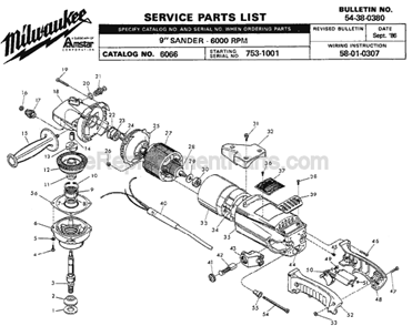 Page A Diagram and Parts List for 6066 SER 753-1001 Milwaukee Sander Polisher