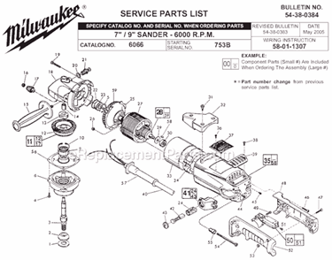 Page A Diagram and Parts List for 6066 SER 753B Milwaukee Sander Polisher