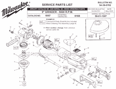Page A Diagram and Parts List for 6067 SER 816B Milwaukee Sander Grinder