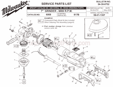 Page A Diagram and Parts List for 6068 SER 817B Milwaukee Sander Grinder
