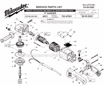 Page A Diagram and Parts List for 6072 SER 703-47001 Milwaukee Sander Polisher