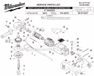 Page A Diagram and Parts List for 6072 SER 703-49351 Milwaukee Sander Polisher