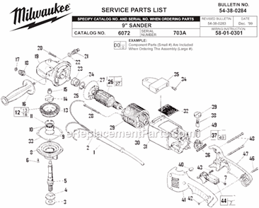 Page A Diagram and Parts List for 6072 SER 703A Milwaukee Sander Polisher