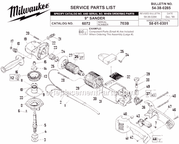 Page A Diagram and Parts List for 6072 SER 703B Milwaukee Sander Polisher