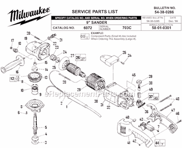 Page A Diagram and Parts List for 6072 SER 703C Milwaukee Sander Polisher