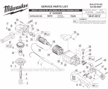 Page A Diagram and Parts List for 6072 SER 703D Milwaukee Sander Polisher
