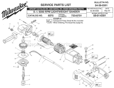 Page A Diagram and Parts List for 6075 SER 733-8751 Milwaukee Sander Polisher