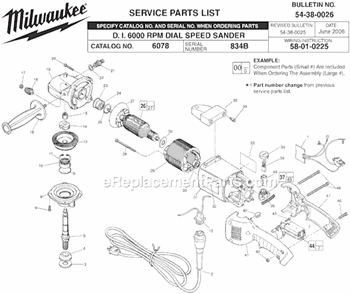 Page A Diagram and Parts List for 6078 SER 834B Milwaukee Sander Polisher