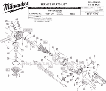 Page A Diagram and Parts List for 6081-20 SER 989B Milwaukee Sander Polisher