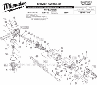 Page A Diagram and Parts List for 6081-20 SER 989C Milwaukee Sander Polisher