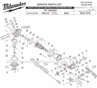 Page A Diagram and Parts List for 6082-20 SER 990A Milwaukee Sander Polisher