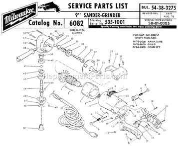 Page A Diagram and Parts List for 6082 SER 535-1001 Milwaukee Sander Polisher