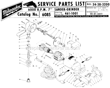 Page A Diagram and Parts List for 6085 SER 461-1001 Milwaukee Sander Polisher
