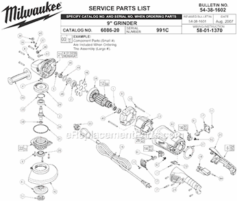 Page A Diagram and Parts List for 6086-20 SER 911C Milwaukee Sander Grinder