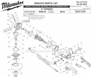 Page A Diagram and Parts List for 6086-20 SER 991A Milwaukee Sander Grinder